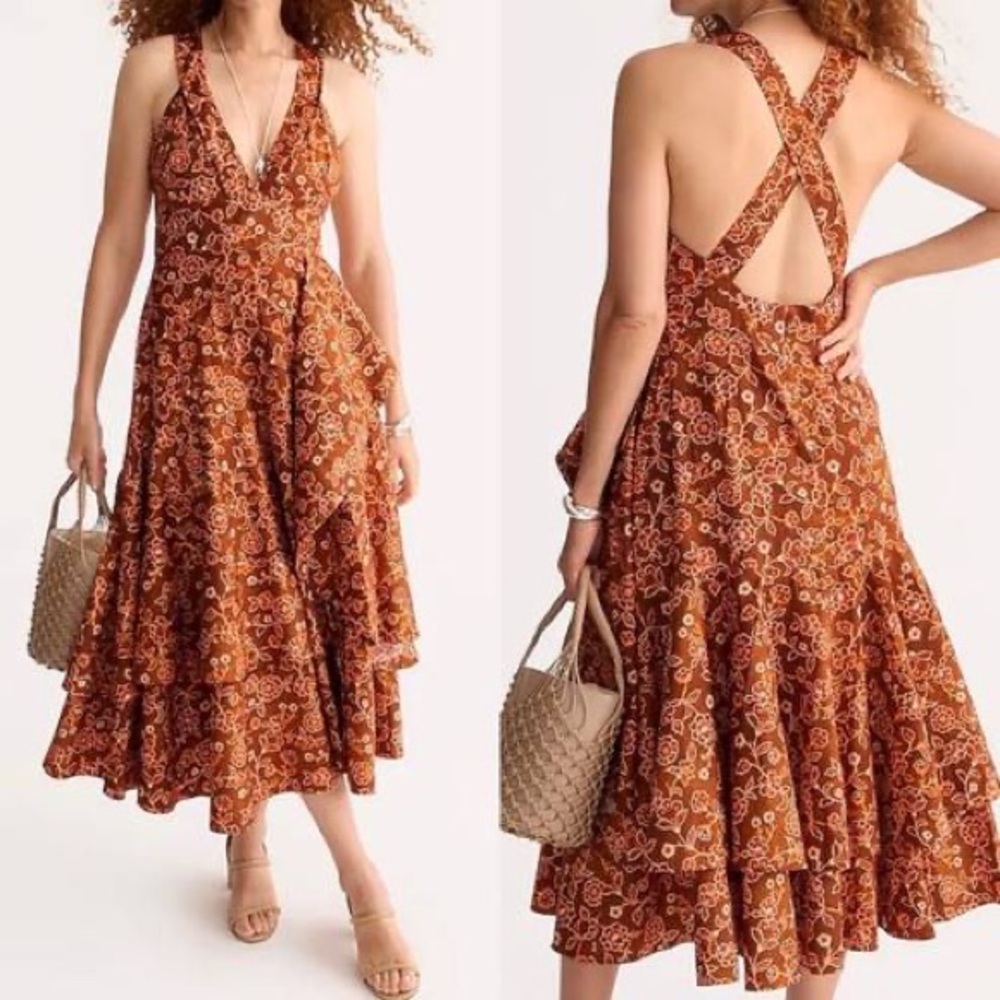 J. Crew Cross Back Ruffle Hem Dress in Vintage Vines Size 00 / XXS